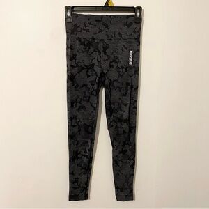 Gymshark Black Grey Tie Dye Leggings Cinched Back Size Small